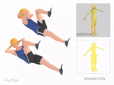 Bicycle Crunch  Exercise Woman Animation Low-poly 3D model