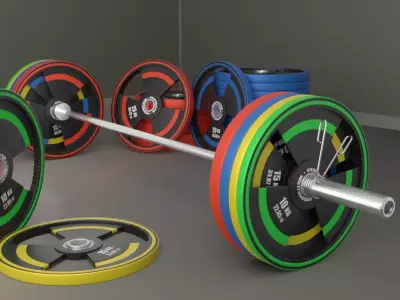 Olympic Barbell with Nuke Weight Plates 3D model