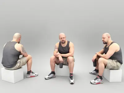 Athletic man sitting with water bottle 398 Low-poly 3D model