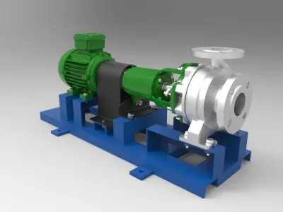 Complete Centrifugal Pump with AC motor and Base 3D model