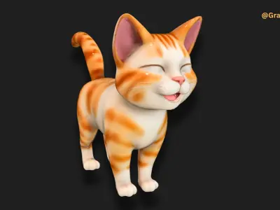 3D Cute Cat Orange Happy Cat with its Tail held upright 3D model