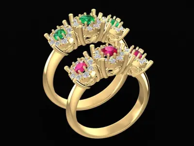 Luxury Crown Gemstone Couple Ring Design  1777 3D print model