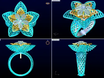  Mesh flower ring - Italian rings - Womens Rings - N6544 3D print model