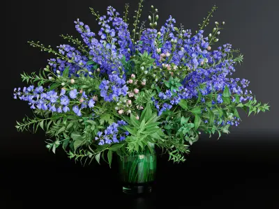 Green Bouquet of violet and blue flowers 3D model
