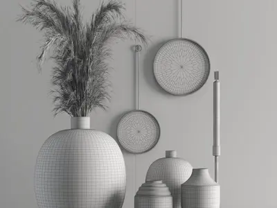Decorative Set 2 vases and mirrors 3D model