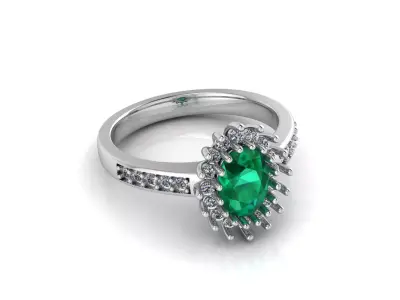 Luxurious Gold Ring with Oval Ruby and Diamond Halo Accent 3D model