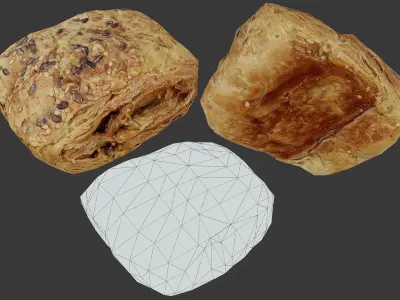 Bread Buns and Pastrys - Low Poly - Photogrammetry Low-poly 3D model