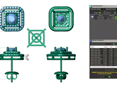 Double Line Diamond With Pointer Diamond Stud Earring for Women 3D print model