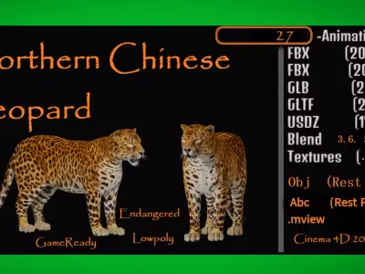 Northern Chinese Leopard Low-poly 3D model