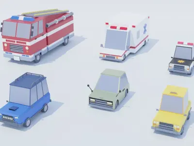 Pack 33 Cars Low-Poly Low-poly 3D model