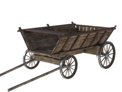 CARRIAGE old wooden wagon Low-poly 3D model