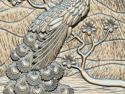 peacock 3d relief model for cnc and 3d printing stl file 3D print model