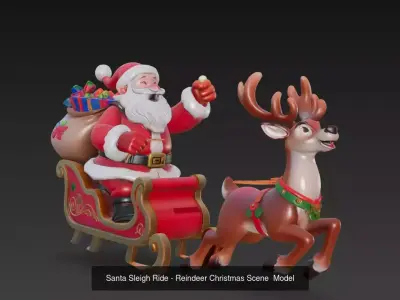 Santa and Reindeer - Joyful Christmas Sculpture Collection