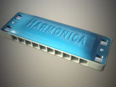 Low Poly Harmonica PBR 4 paints Low-poly 3D model