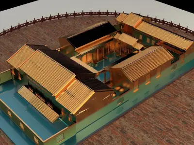 Chinese ancient courtyard house  3D model