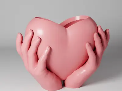 Hand Holding Heart planter - 3D printed Vase  3D print model