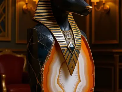 Luxury Anubis Sculpture Black Gold Egyptian God Agate Geode Low-poly 3D model