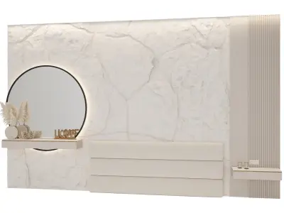 headboard round mirror on shelf 3D model