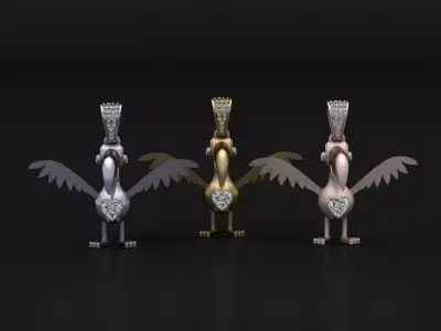 Golden Bird Pendant with Diamond Heart 3D print model