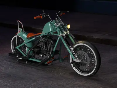 Custom Harley Davidson Chopper Low-poly 3D model