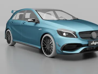 mercedez benz amg a45 with scrap blue Low-poly 3D model