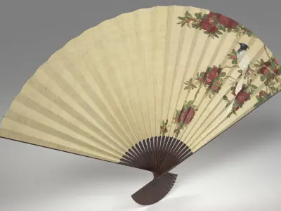 Japanese Hand Folding Fan Low-poly 3D model