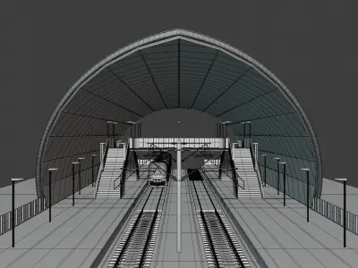 Railway station with train II 3D model