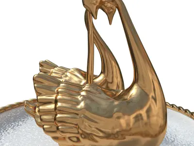 Fountain with Gilt Brass Swans and Weeping Willow 3D model