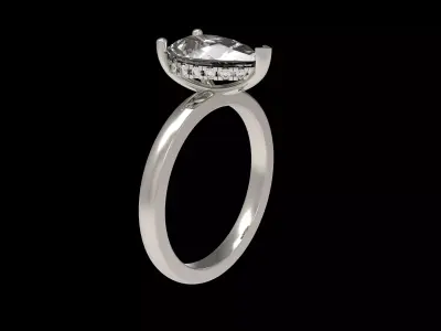 Engagement Ring with Pear and hidden halo 3D print model