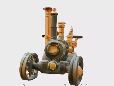 Steampunk Tractor with Ornate Brass Details Low-poly 3D model