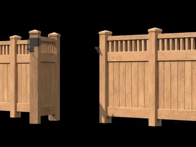 Wooden Fence set PBR 08 Low-poly 3D model