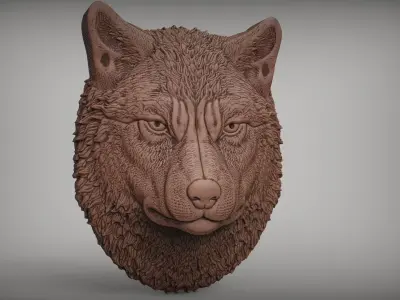 Wolf head bas relief 3D print model