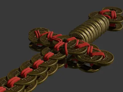 Vintage Chinese Coin Sword Free 3D model