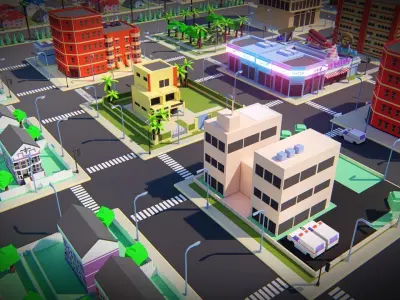 Lowpoly city Assets Package  Low-poly 3D model