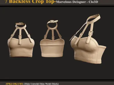 7 Backless Crop Tops-Marvelous Designer - FBX - OBJ  3D model