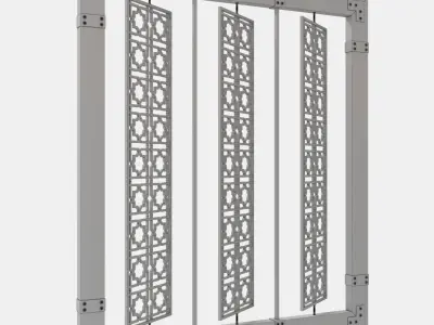 Decor wooden frame with three metal panels 3D model