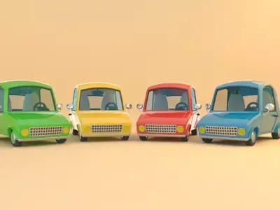 Colorful Low Poly Cartoonist Cute  3D Cars Low-poly 3D model