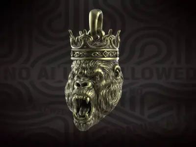Jewelry pendant Monkey ape king with crown 3D print model