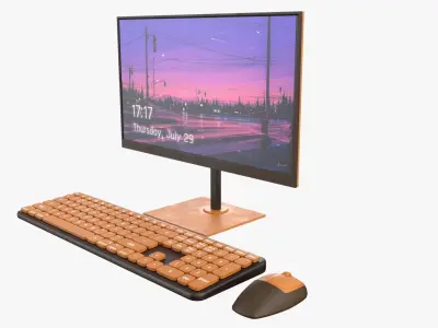 Wireles Computer Set Keyboard Mouse Monitor Cafe Noir Version 3D model