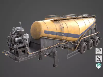 Dusty Cement Trailer Yellow Rigged All PBR Unity UE Textures Low-poly 3D model