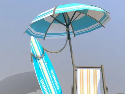 Beach Scene Low-poly 3D model