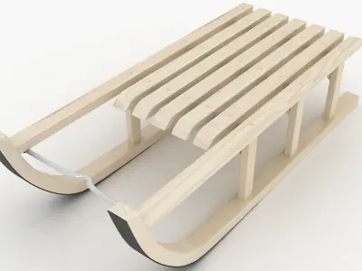 Wooden Snow Sled Low-poly 3D model