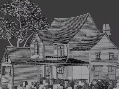  American Style Cottage Exterior 08 Low-poly 3D model