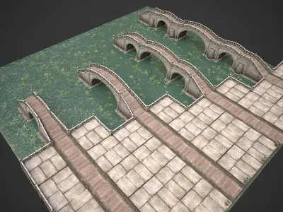 Bridges and Modular Embankment Pack Low-poly 3D model