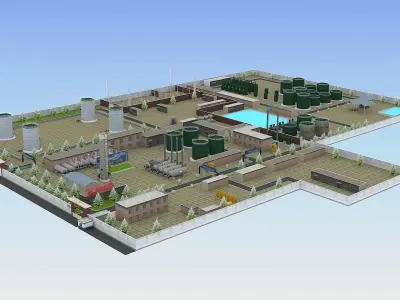 Wastewater Treatment Plant Low-poly 3D model
