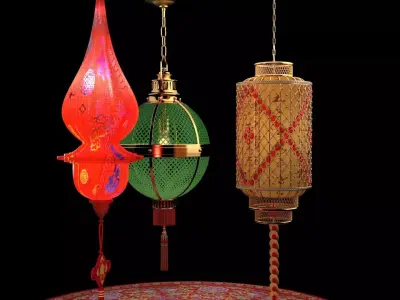 Chinese  red lantern  Low-poly 3D model