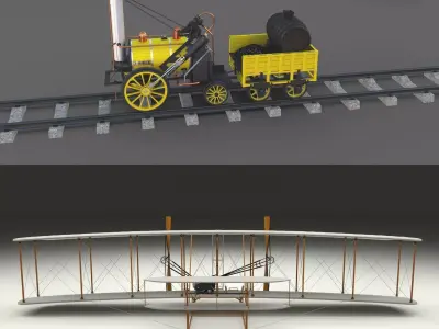 Animated Rocket Locomotive and Wright Flyer Pack 3D model