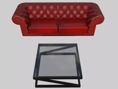 Leather Sofa and Modern Coffee Table Low-poly 3D model