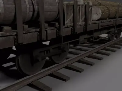 Train Flat Car with Props 3D model
