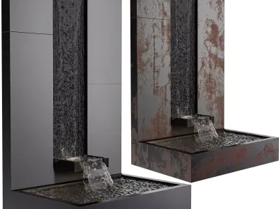 Minimalist Wall Water Fountain - Modern 3D Water Feature Low-poly 3D model